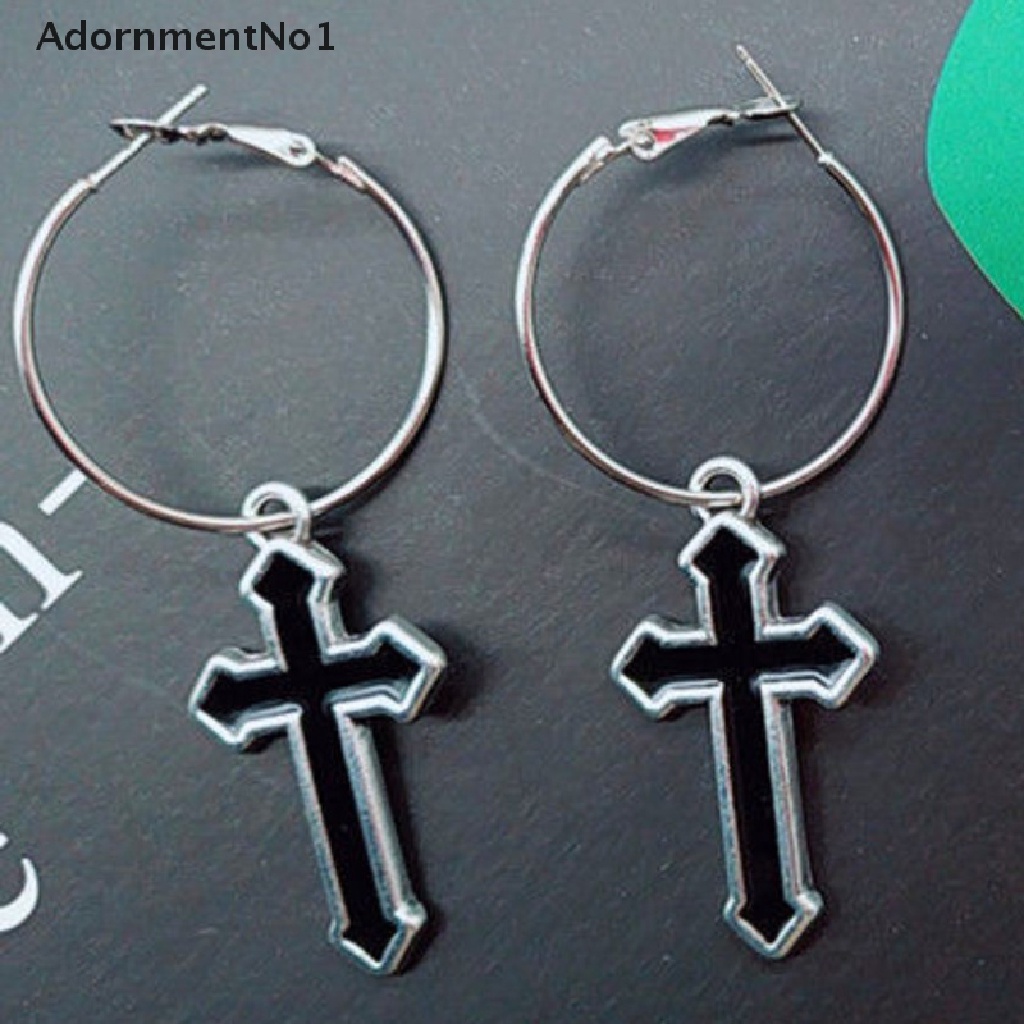 (AdornmentNo1) Anting Tusuk Gantung Desain Salib Enamel Hollow Gaya Rock / Vintage Untuk Wanita