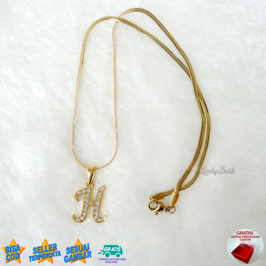 Lovelybutik - Kalung Inisial Huruf Titanium anti karat Kalung hurup Abjad Alphabet Ins H Klasik Bonus Kotak Perhiasan