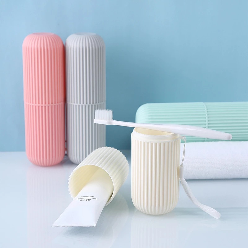 Creative Portable Vertical Stripes Toothbrush Toothpaste Holder Box / Travel Outdoor Camping Organizer Case / Household Storage Cup Bathroom Accessories