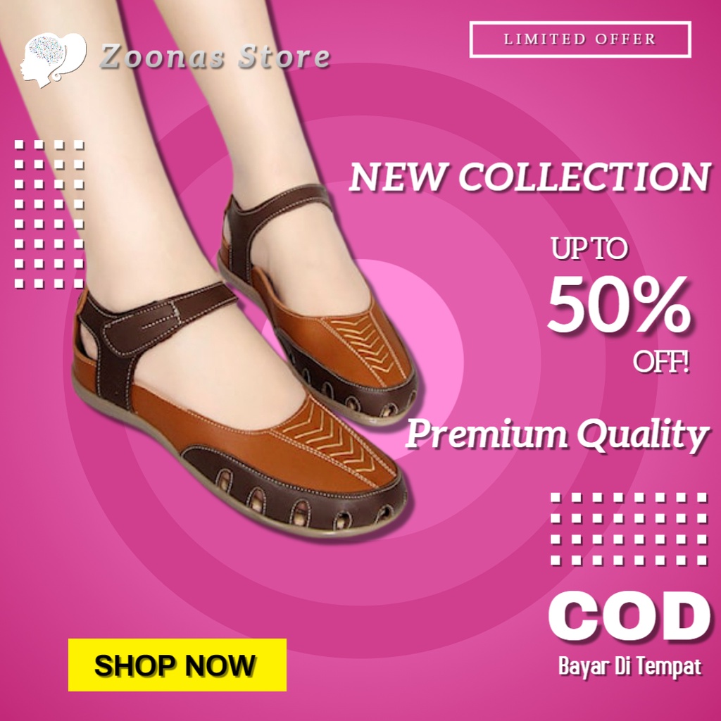 Sepatu Sandal Wanita Flat Mulan Casual Tan Cream Coklat Spatu Sendal Cewek Cewe Cantik Kasual Main K