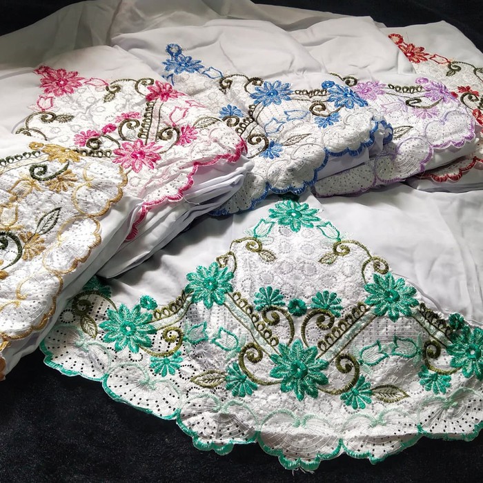 Mukena bordir pinggul raisa warna bahan katun mikromukena best seller