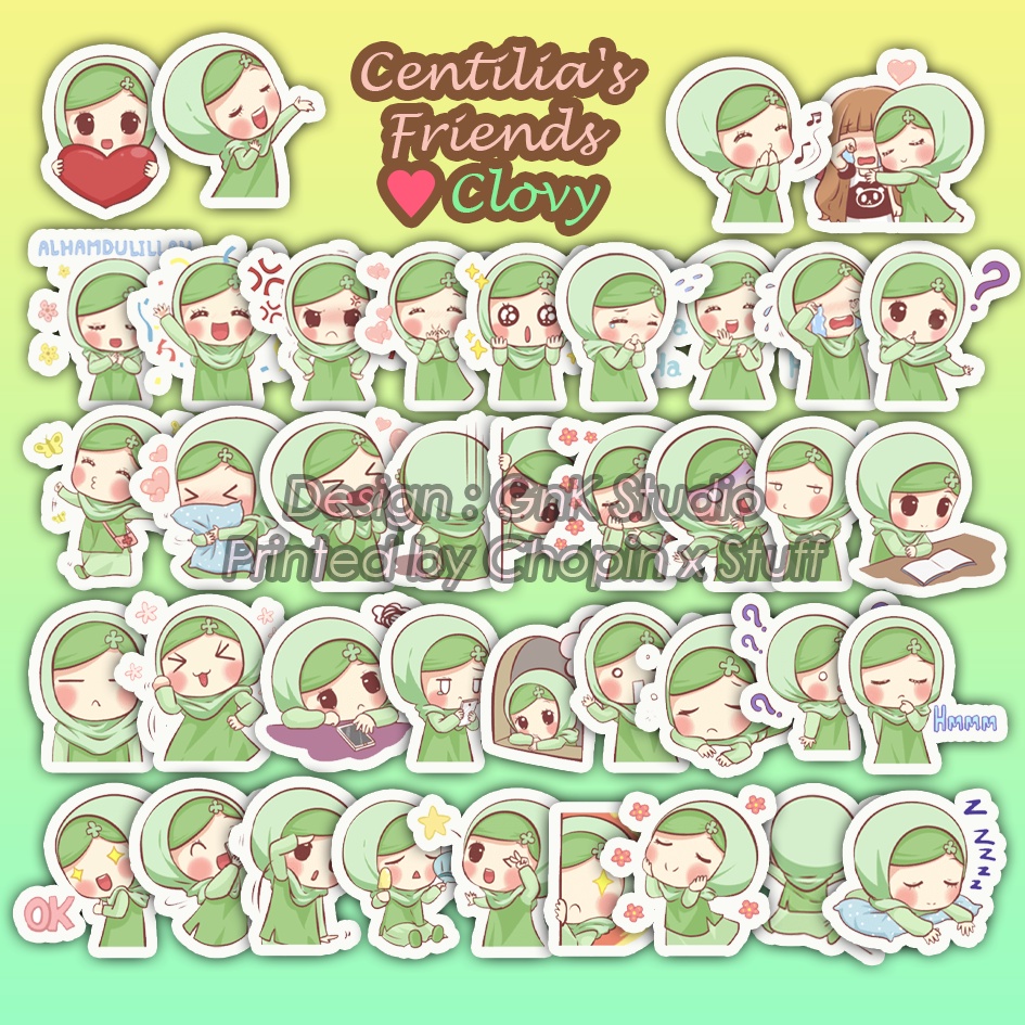 

Sticker Pack Waterproof Anti Air Centilia's Friends Clovy (Hijab) / Stiker Gadis Hijaber Cute Lucu Imut @40pcs