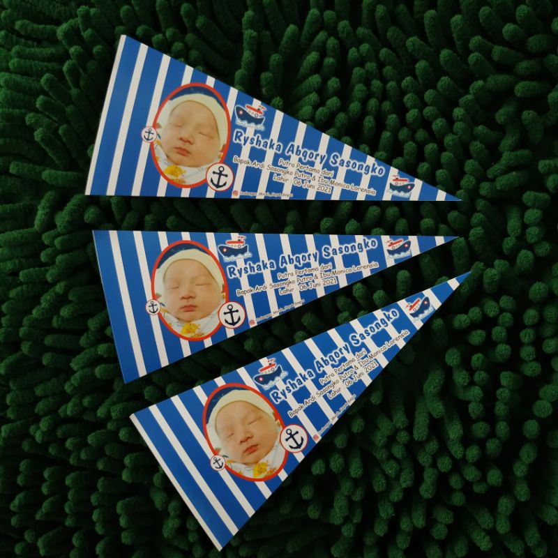 

Kertas segitiga bendera aqiqah tema pelaut, kapal laut dan jangkar