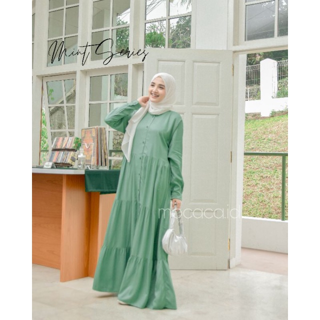 Gamis polos premium Babydoll Lady Dress Rayon Twill Full Kancing busui soft mint hijau pastel adem