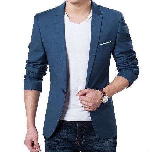 blazer hugo navy OT blazer pria katun stretch navy