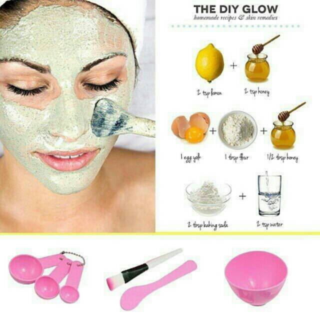 ✿ELYSABETHME✿ Mangkok masker diy set untuk mask organik bagus alami (mangkuk , spatula , kuas masker , sendok takar)