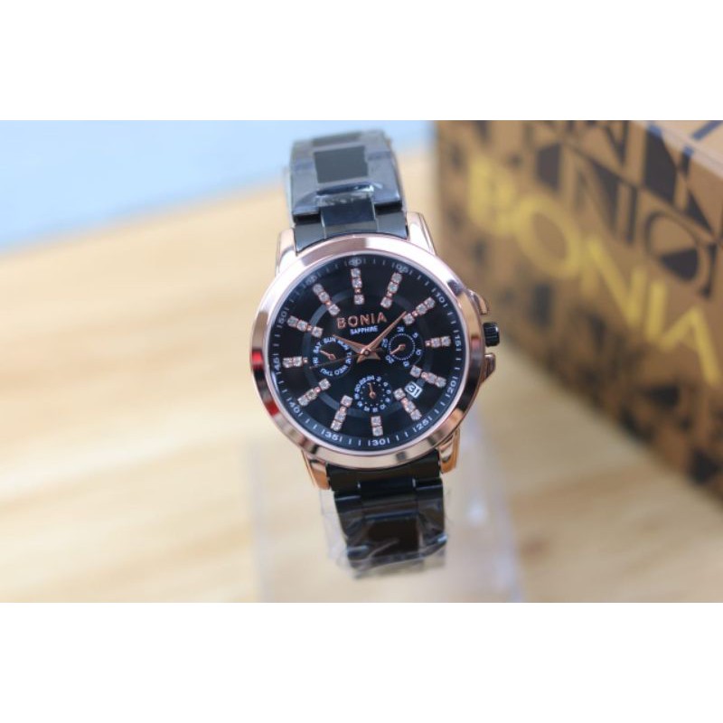jam tangan bonia'wanita tali rantai tanggal aktif