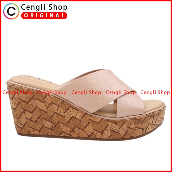 SANDAL WEDGES KULIT HUSH PUPPIES WANITA ORIGINAL TERBARU PINK HW12