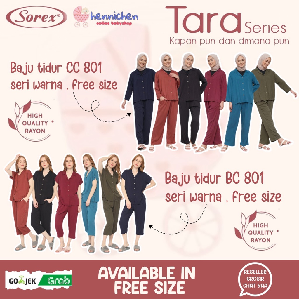 SOREX SETELAN BAJU ATASAN PANJANG CELANA PANJANG ATASAN PENDEK CELANA PENDEK TARA SERIES PIYAMA RAYON PREMIUM FREESIZE CC801