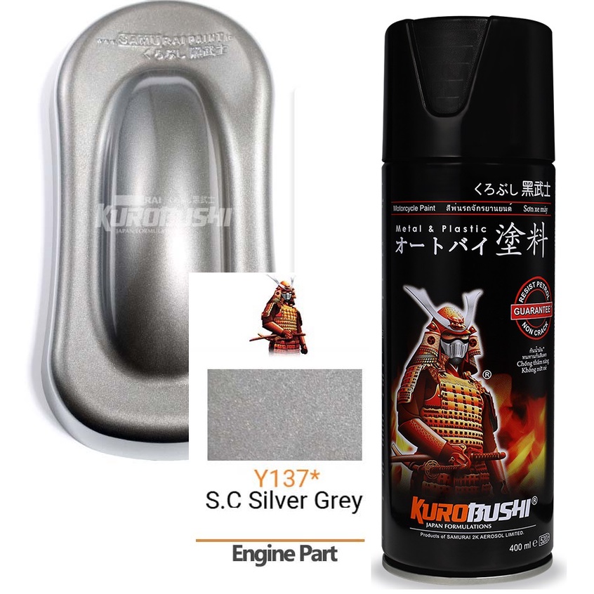 Engine Part Colours Samurai Paint Kurobushi Cat Semprot Pilox Pilok Y137* S.C Silver Grey (Y137) 400cc (Warna Bagian Mesin)