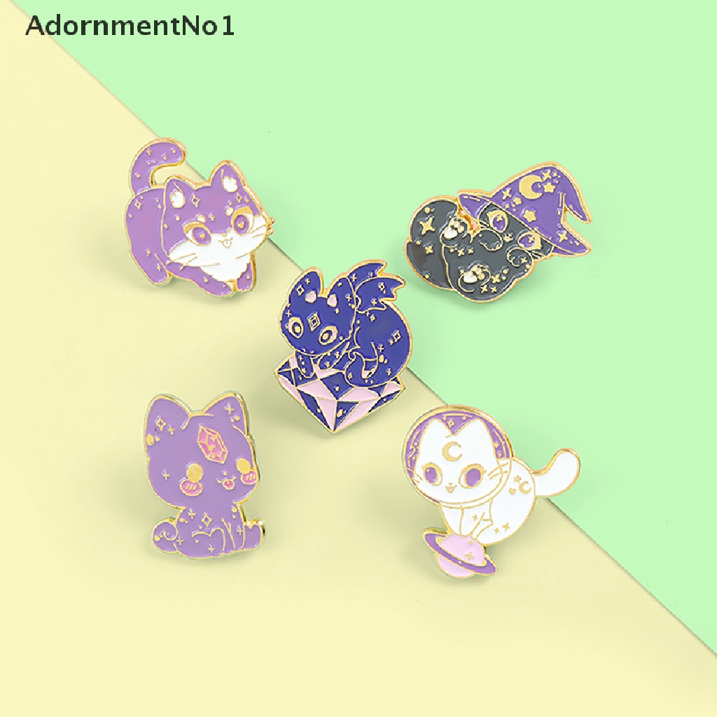 (AdornmentNo1) Bros / Pin Enamel Bentuk Bulan / Bintang / Kucing Ungu / Penyihir / Luar Angkasa