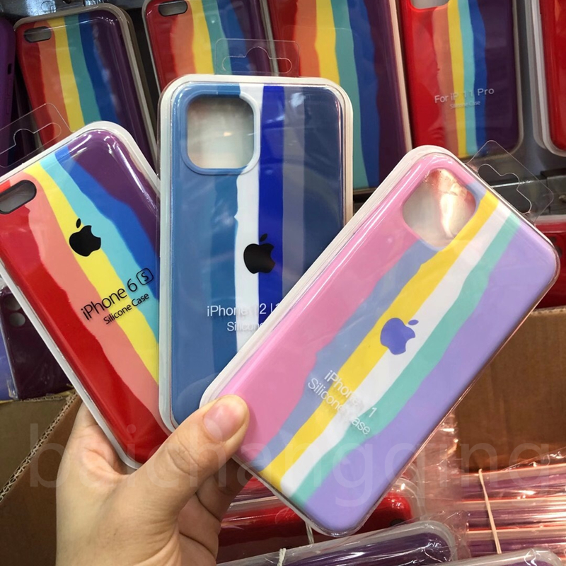 Case Pelindung Bahan Silikon Warna Pelangi Untuk Iphone 12 12pro