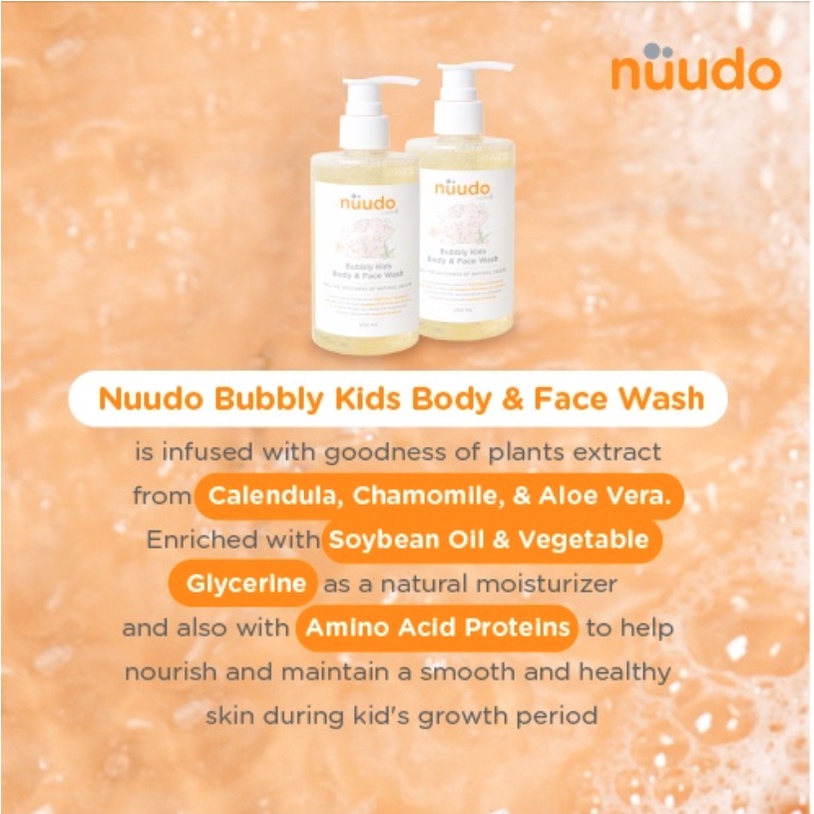 Nuudo by Pureco - Bubbly Kids Face Body Wash / Gentle Head To Toe Baby Wash / Refill Travel Full Size - Sabun Anak Bayi Natural Aloe Vera