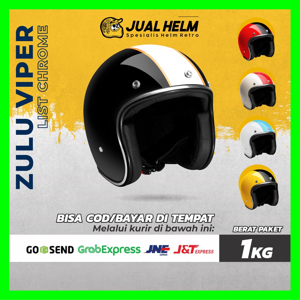 HELM RETRO ZULU VIPER LIST CHROME ( Bogo / Vespa / Klasik )