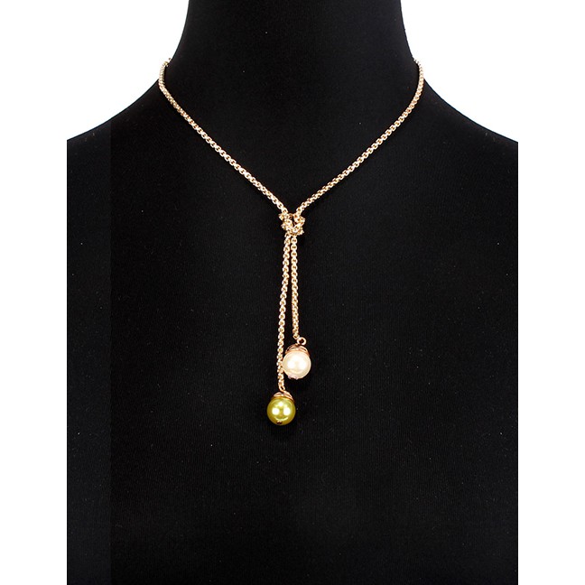LRC Kalung Fashion Gold Imitation Pearl Double Knotted Necklace F71748
