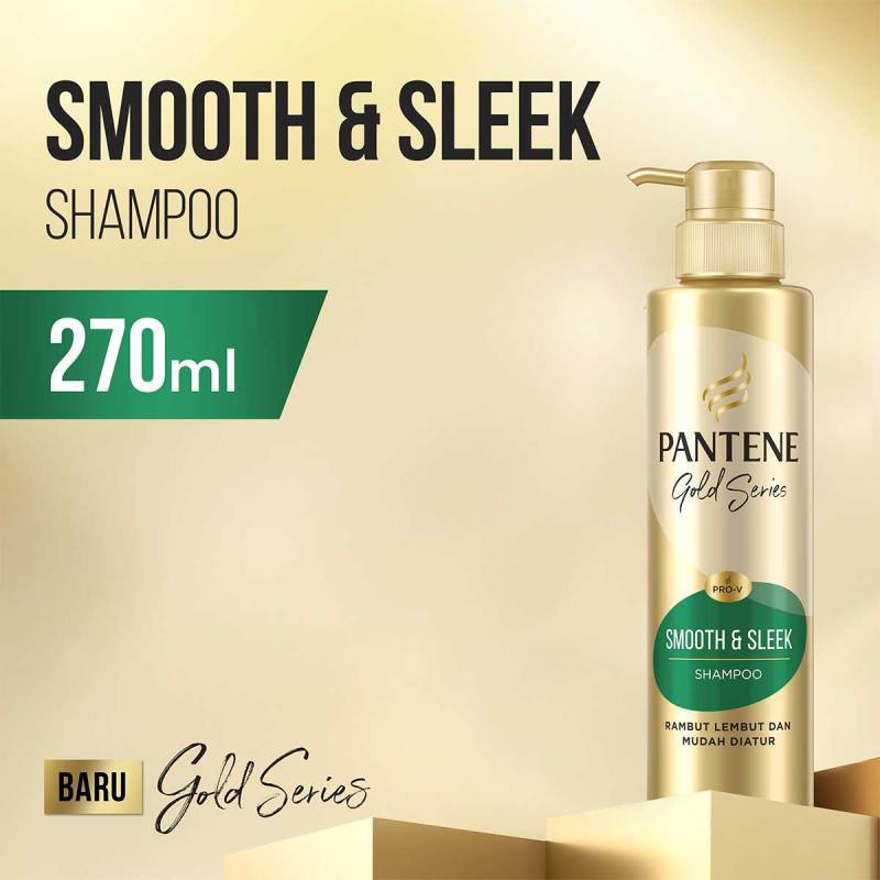 Pantene Shampoo Pro-V Gold Series Smooth &amp; Sleek Rambut Halus Lembut