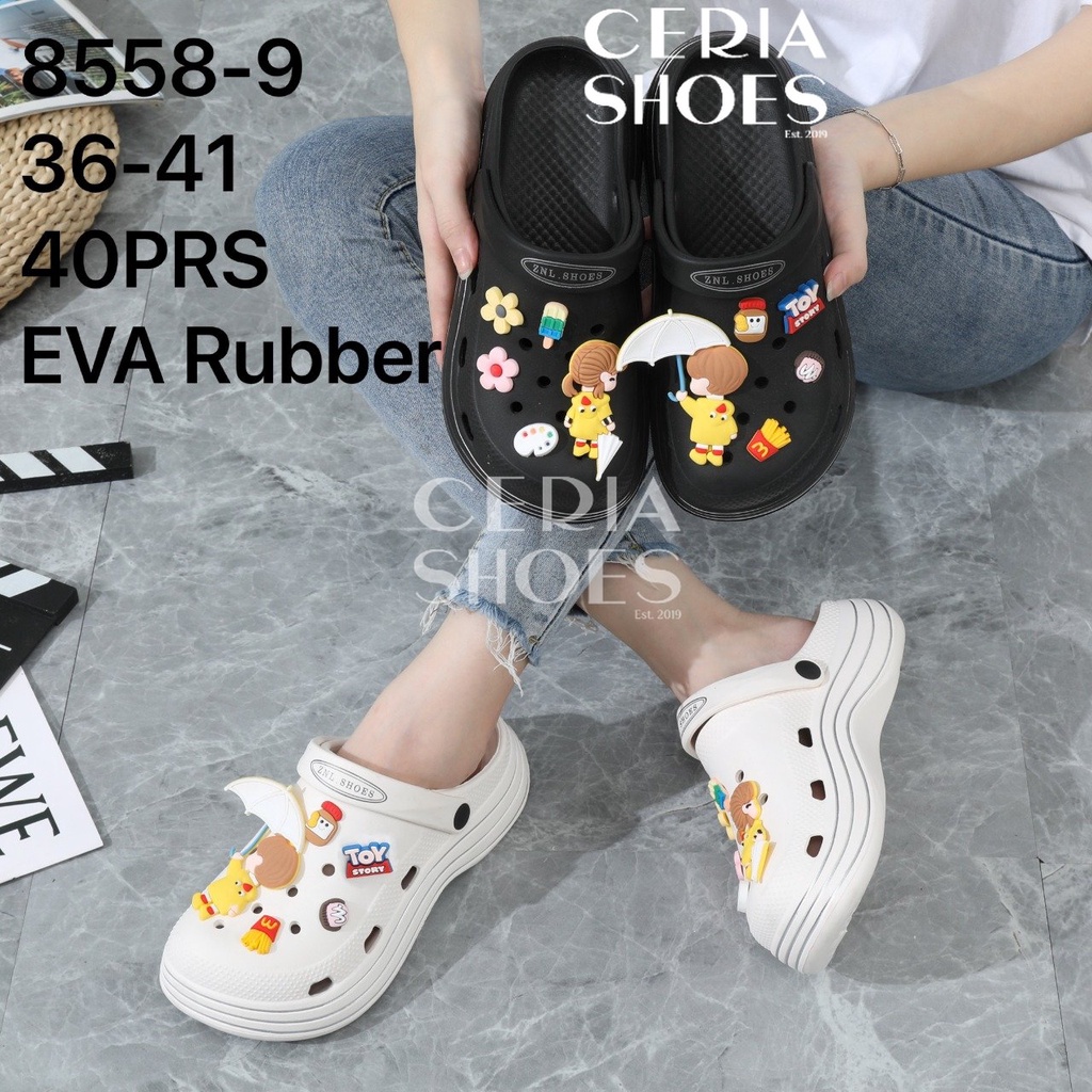 EVA Sandal Slop Crocs Wanita Import Jibbitz MCD Rubber Super Soft Ringan Empuk Tinggi 5 Cm Anti Slip Classic Clog