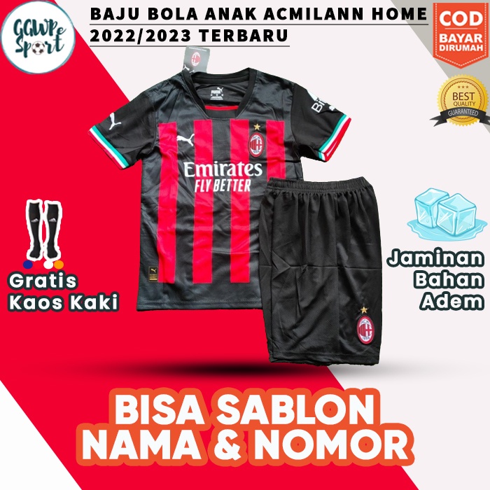 BAJU BOLA ANAK LAKI LAKI AC-MILANN HOME JERSEY ANAK SETELAN KIDS 2023 2024 LAKI KUALITAS IMPOR TERBAIK