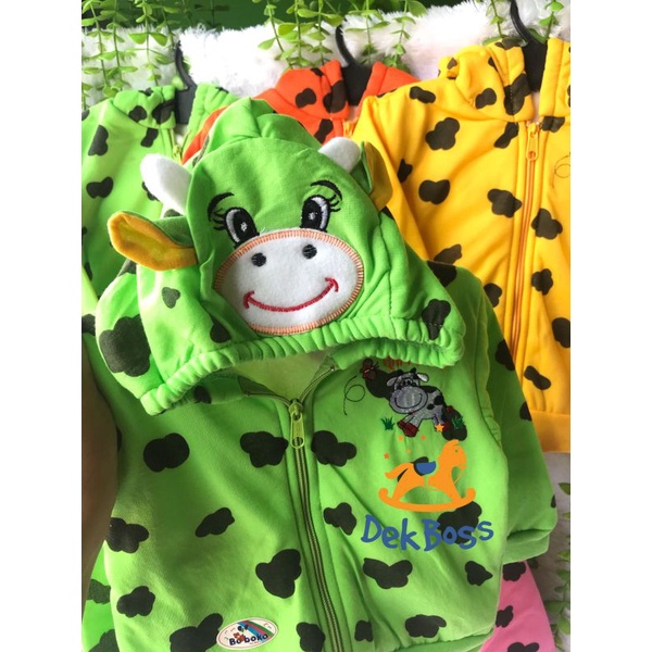 Jaket topi mantel bayi baru lahir jacket baby newborn motif sapi perempuan laki laki 0 6 12 bulan