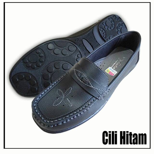 SALE Cili Hitam Sol Hitam 37-38 / Sepatu Kerja Guru Kantor Suster Perawat Flat Shoes Wanita Hitam Putih