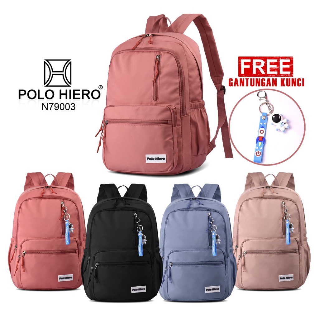 Tas Laptop Sekolah Polo Hiero N79003 Tas Ransel Wanita Tas Travelling Perempuan Free Gantungan Kunci