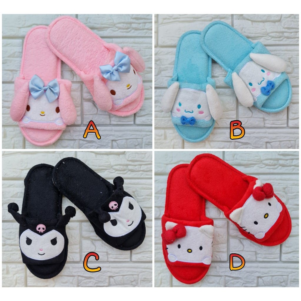 SENDAL RUMAH KUPING KARAKTER MELODY KUROMI CINAMOROLL HELLO KITTY (24 CM)