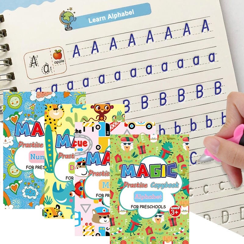 

tyvf 1set 4 Buku Magic Pratice Book Buku Anak Belajar Menulis Buku 3D BESAR