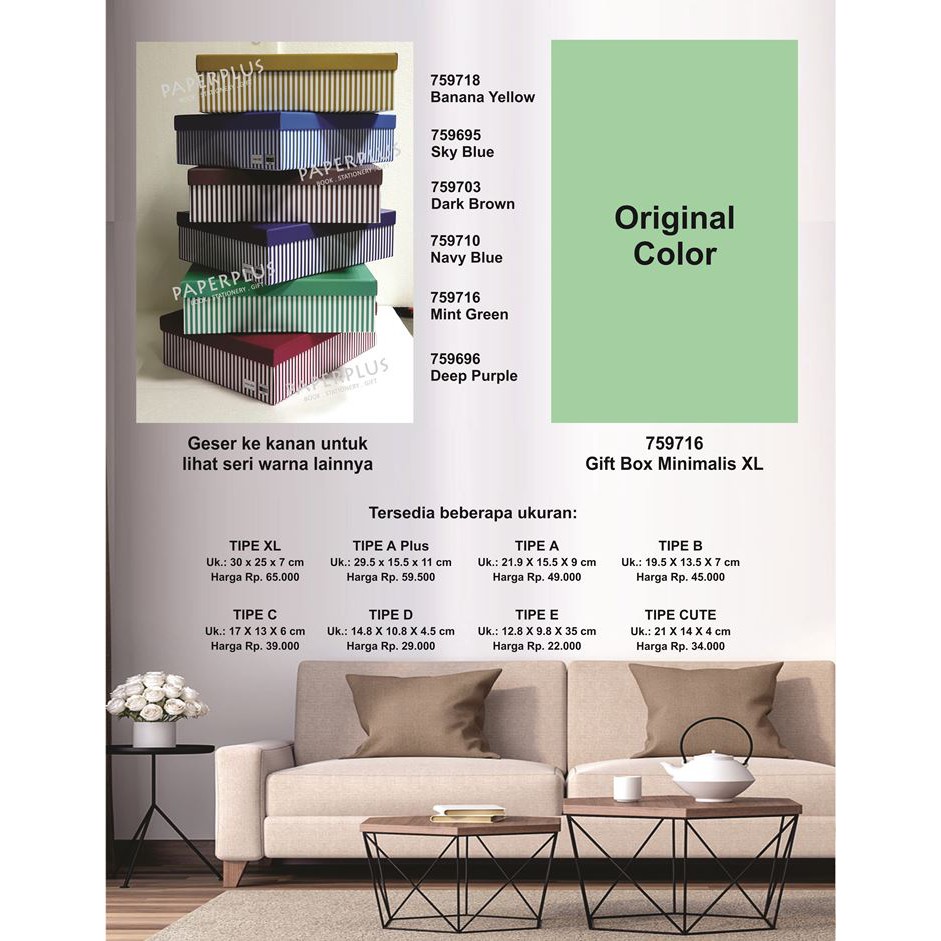 

Kotak kado/Kotak Hadiah/Gift Box Minimalis XL_Garis Spectra Mint Green