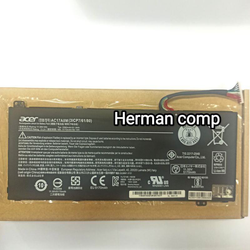 Original Baterai Laptop/Notebook Acer Travelmate X3410 series AC17A8M