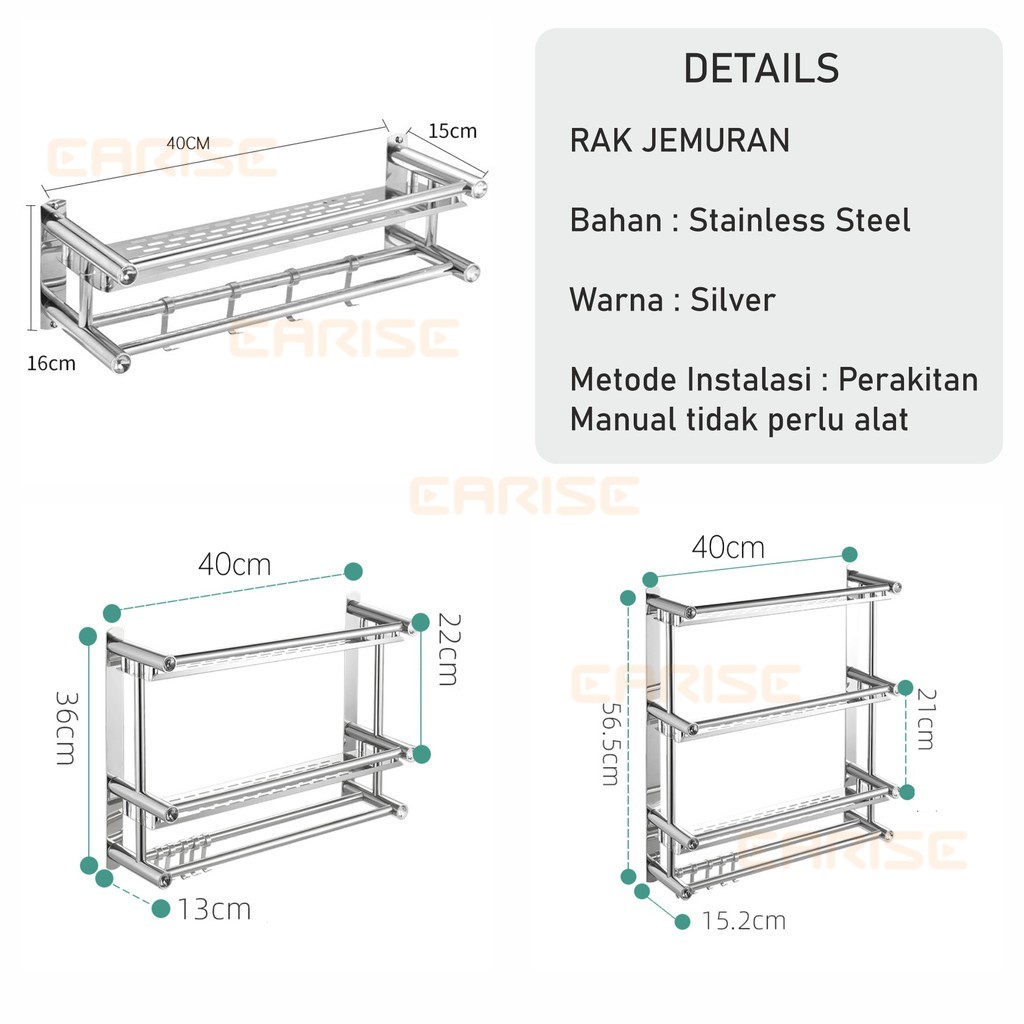 POTE Rak Kamar Mandi Dinding Rak Bumbu Dapur Stainless Steel Rak Tempel Gantung Rak Handuk Tempel