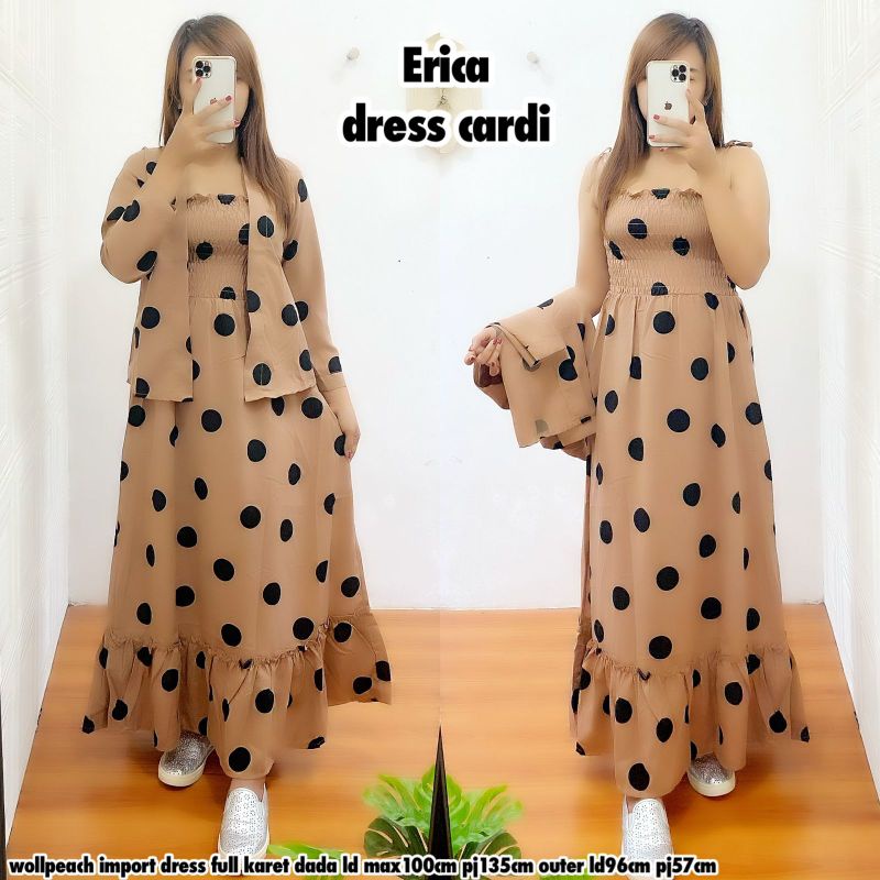 ERIcA SETELAN WANITA POLKADOT DRESS+OUTER/one set cardi/setelan dress dan cardi