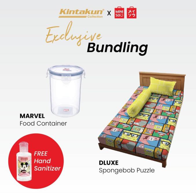 Ready Stok - Kintakun X Miniso Sprei Dluxe 120 Spongebob + Marvel Food Container