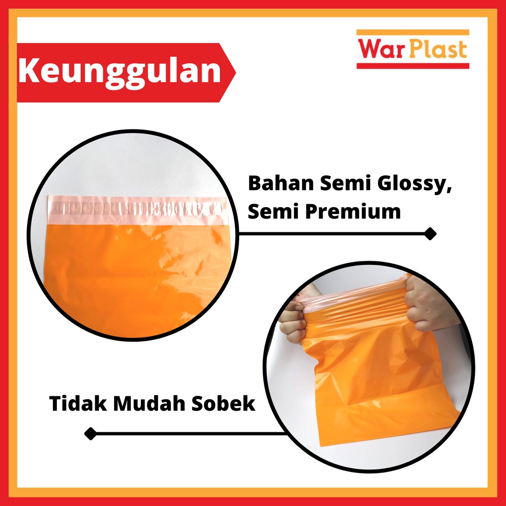 Plastik Packing Olshop Polymailer Amplop Plastik dengan Perekat Semi Premium - Uk 15x25 - Orange