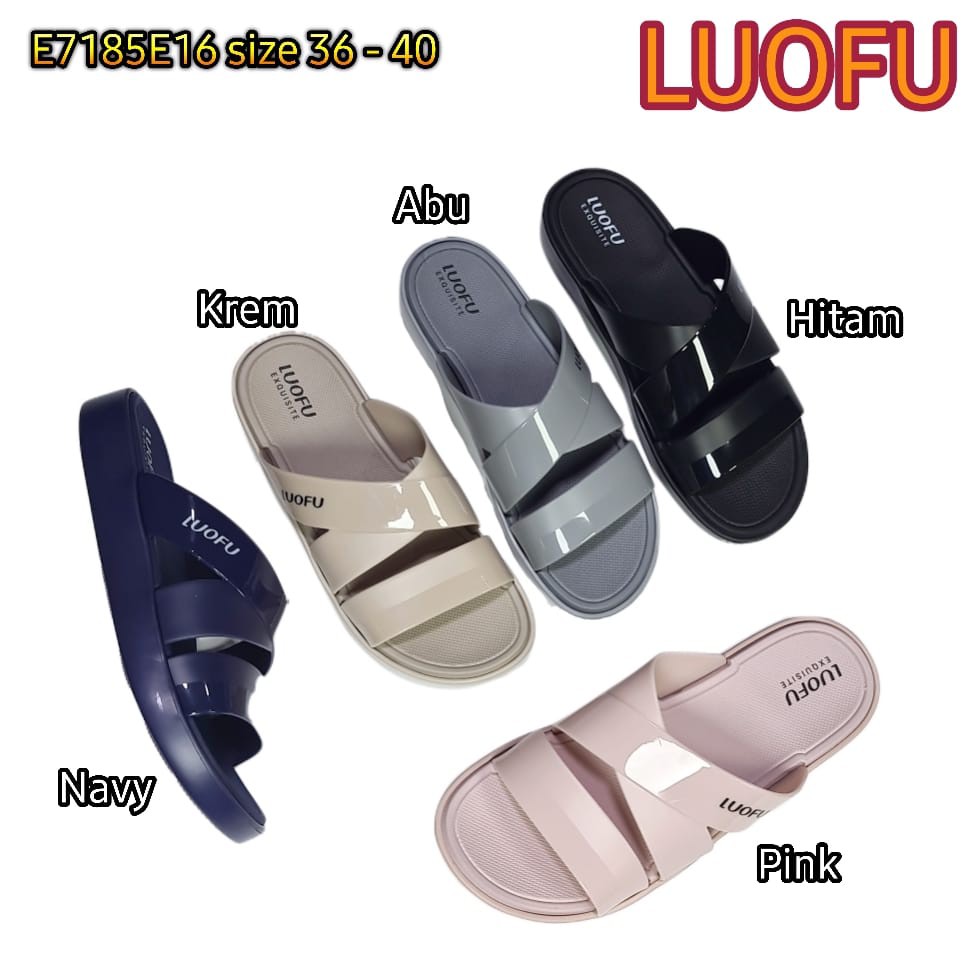 LUOFU ORIGINAL jelly sandal karet empuk murah wanita slop import sendal cewek selop E7185E16