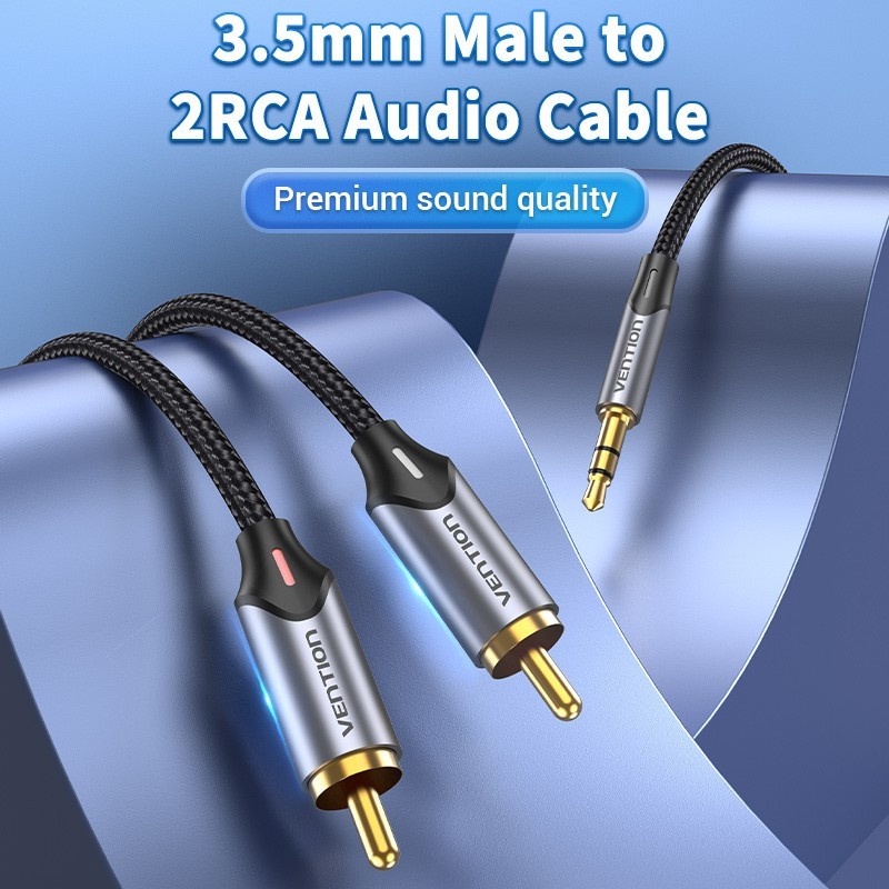 Vention Kabel Speaker 2 RCA to Jack 3.5mm Aux Audio 1.5M 2M 3M 5M 8M