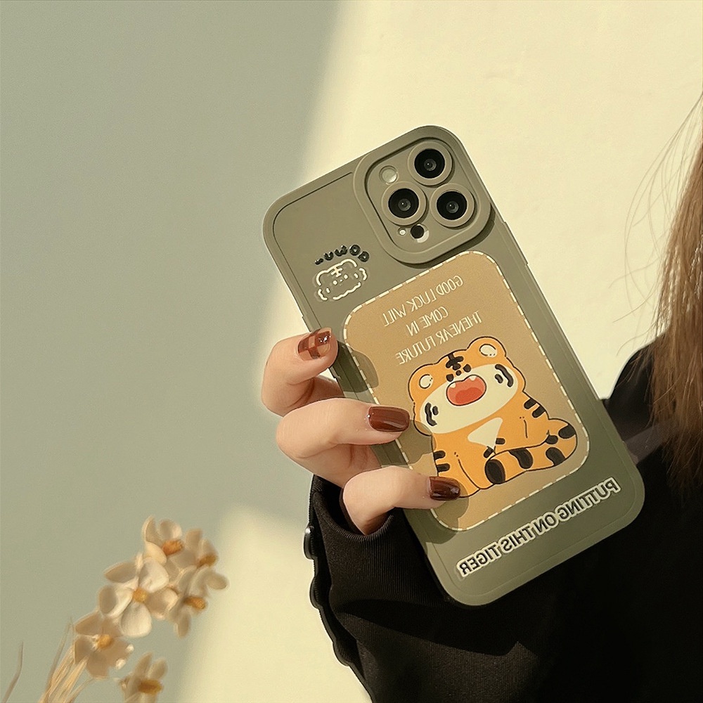 IPHONE Kartun Lucu Harimau Beruntung Penuh Pelindung Lembut Silikon Ponsel Case Cover Untuk Iphone7 8 PLUS X XR XS 11 12 13 14 MINI PRO MAX SE 2020