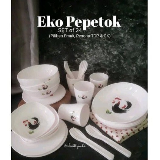 Set piring mangkok ayam jago Eko pepetok