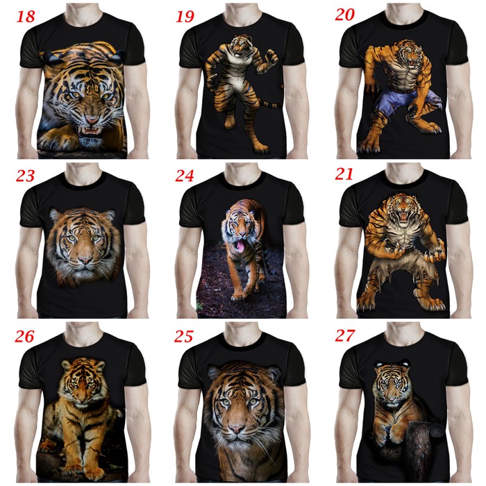 Baju Kaos Motif Tiger Harimau Macan 3D Printing Kat 03