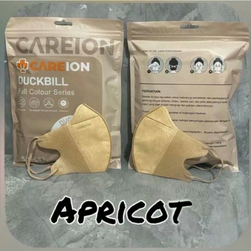 Masker Duckbill CAREION Premium isi 50pcs model sensi garis warna Apricot