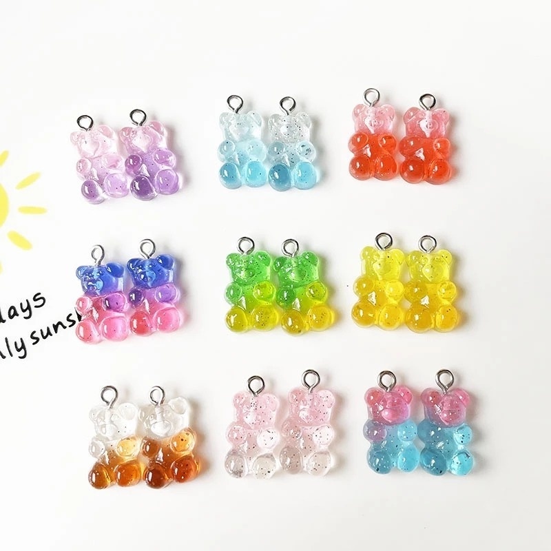 Ornamen Liontin Kristal Bentuk Beruang Gummy Bear Warna Campur Handmade Untuk Membuat Gelang Anting