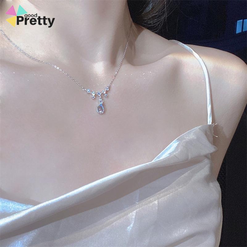 Kalung Fashion Wanita All-match Niche Design Light Luxury Moonstone Water Drop Necklace - PD