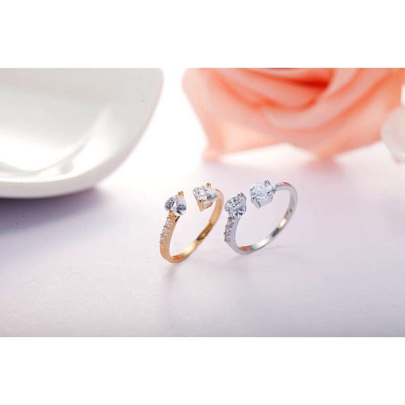 Cincin Silver 2 Batu Berlian Love Size 5 - 8 (Perhiasan Wanita) BR110