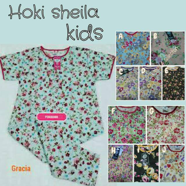 setelan baju tidur anak katun hoki &amp; Sheila celana ¾