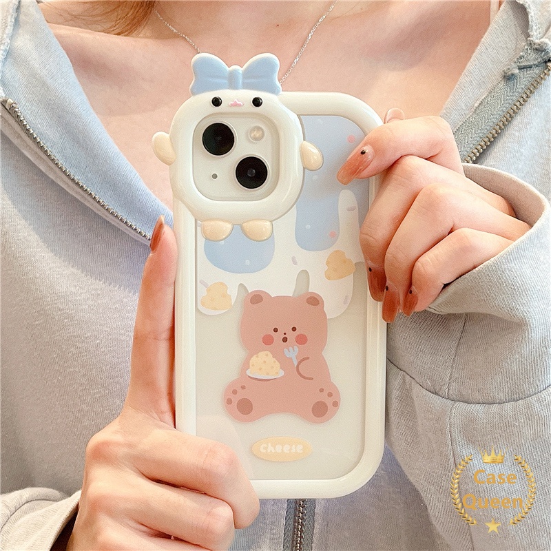 Soft Case TPU Motif Kartun Es Krim Beruang Kelinci 3D Untuk IPhone 6 6S 7 8 14 Plus 11 13 12 14 Pro MAX XR X XS MAX SE