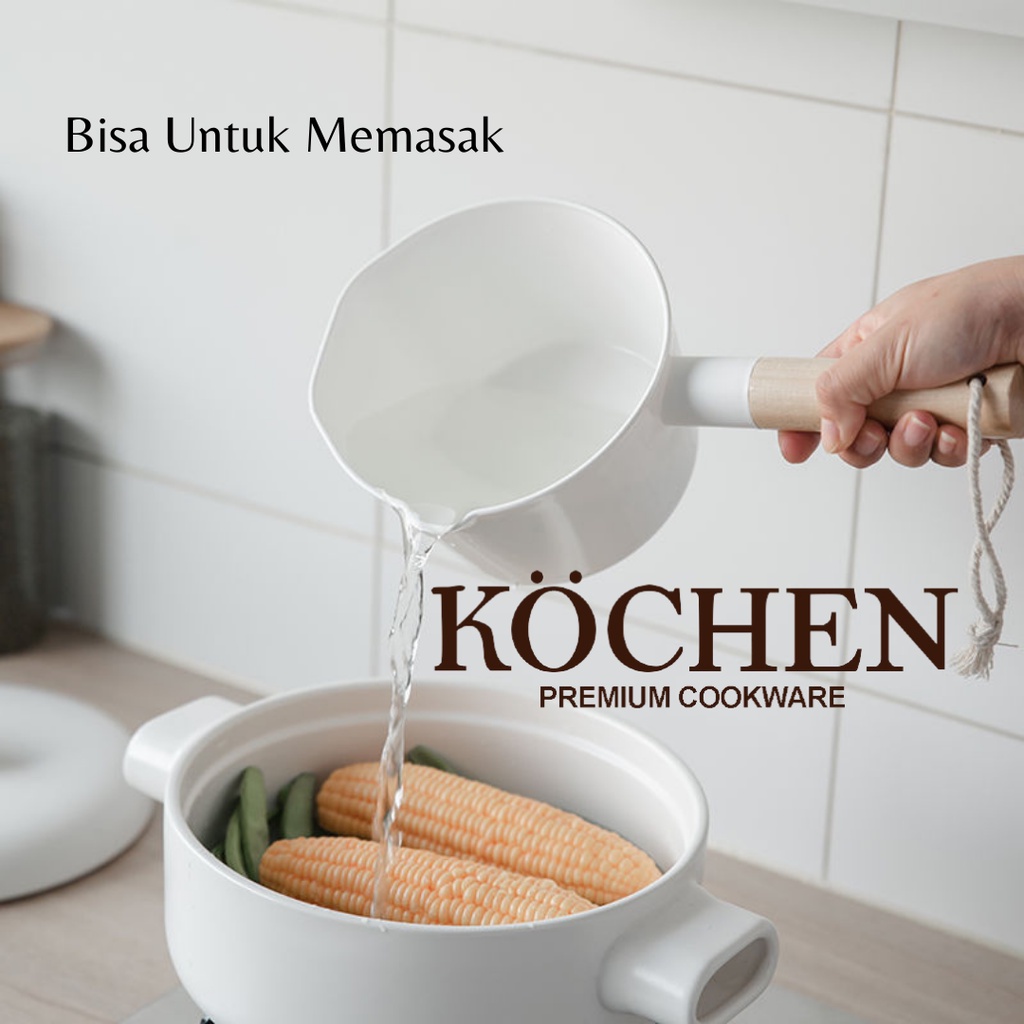 MYKOCHEN.INA Gayung Mandi Putih Aesthetic Estetik Gagang kayu Tebal Besar Anak-Anak Bayi