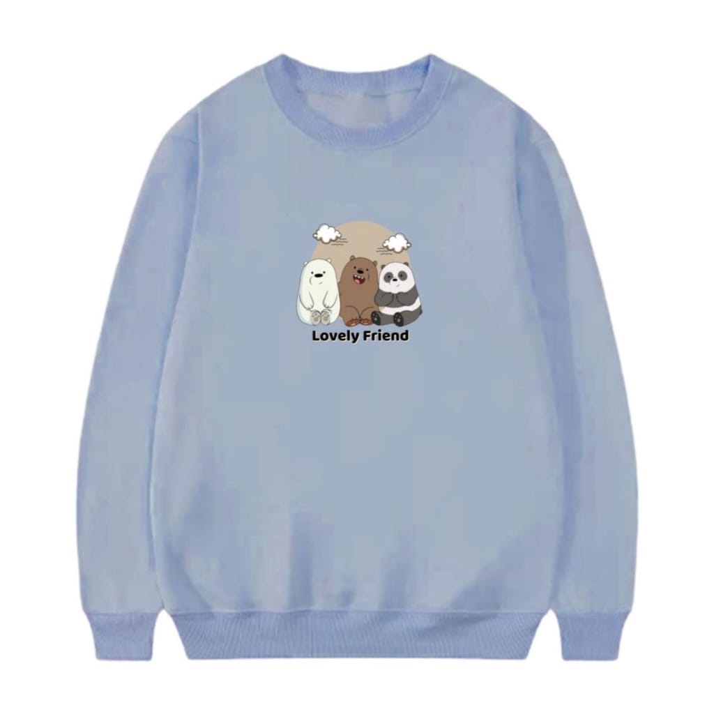 Sweater Lovely Friend Bear Oversize Wanita dan Pria - Sweatshirt Basic Jumbo - Size M - L - XL - XXL - Big Size - Bahan Fleece