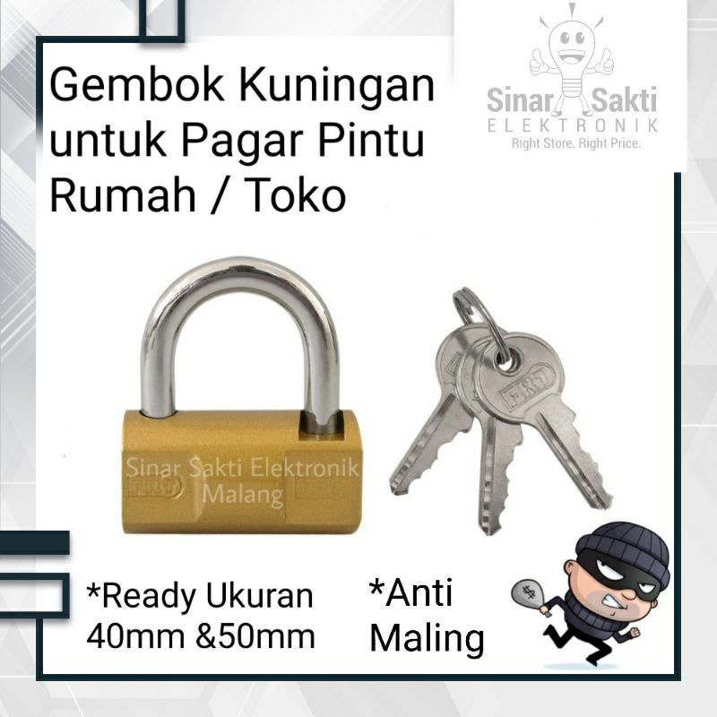 Gembok Kuningan Pagar Pintu Rumah Toko 40 50 mm 40mm 50mm Kuning Kantor Kuat