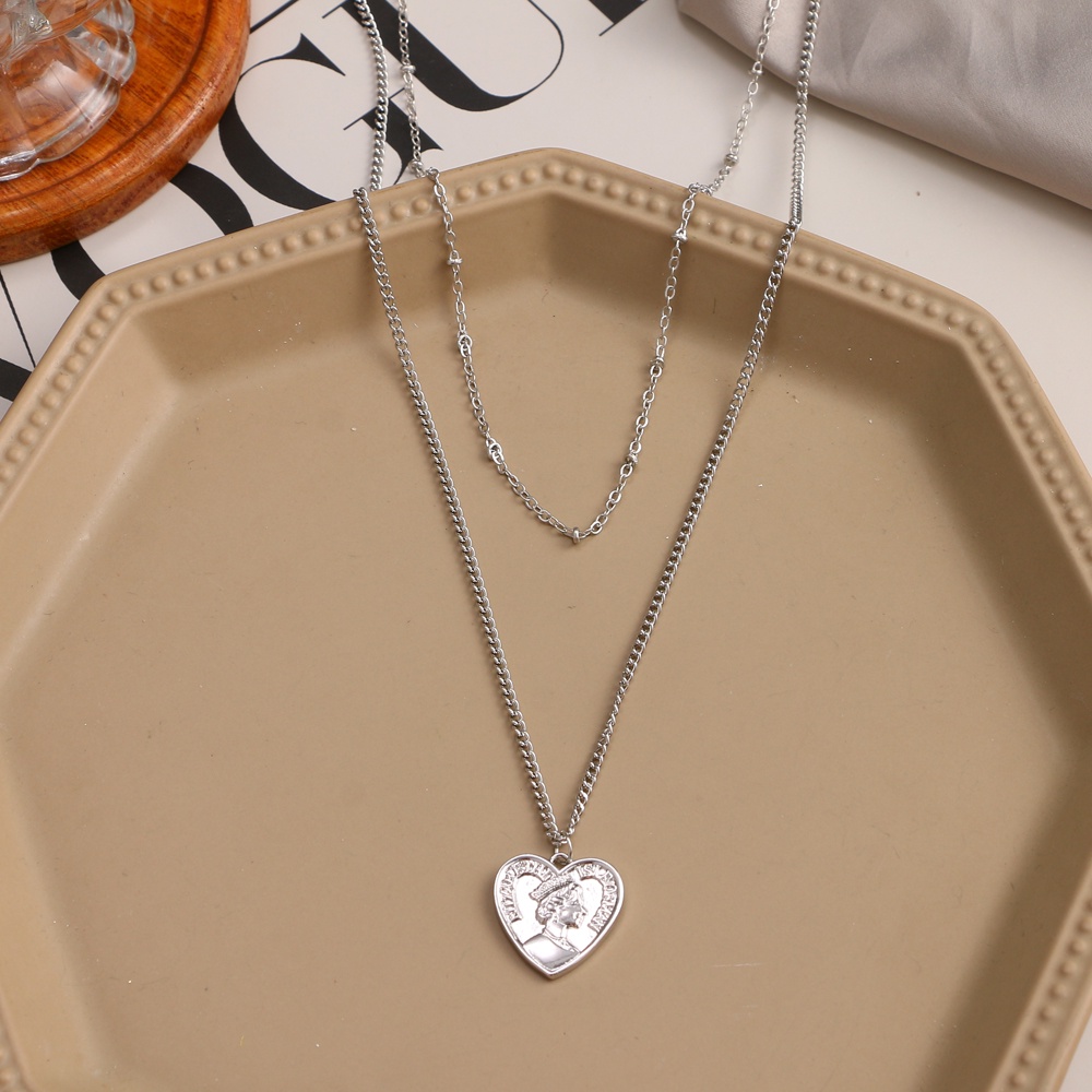 Fashion peach heart king pendant necklace love double clavicle chain choker necklace for women