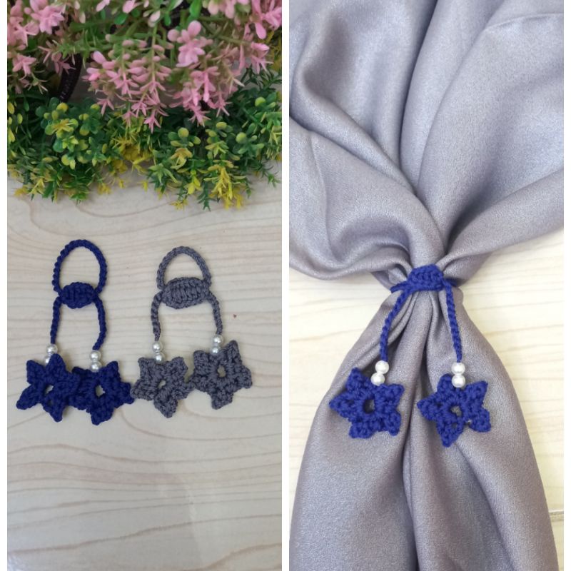 Ring hijab rajut/cincin hijab rajut serut/accessories jilbab motif bintang