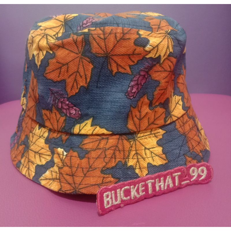 Topi Bucket Hat Daun Maple Bunga Gugur Dan Paketan Bundling Masker Kain Daun Kering Bucket Motif Sat